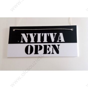 Nyitva - Zárva / Open - Closed tábla kétoldalas, 210 x 98 mm fekete-fehér