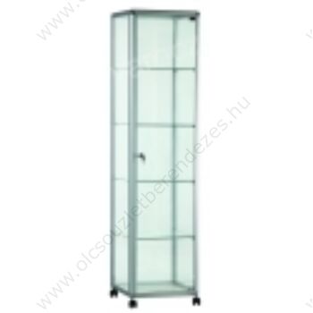 Alumínium keretes üveg vitrin, 500x500x1900 mm, lábazattal vagy kerékkel